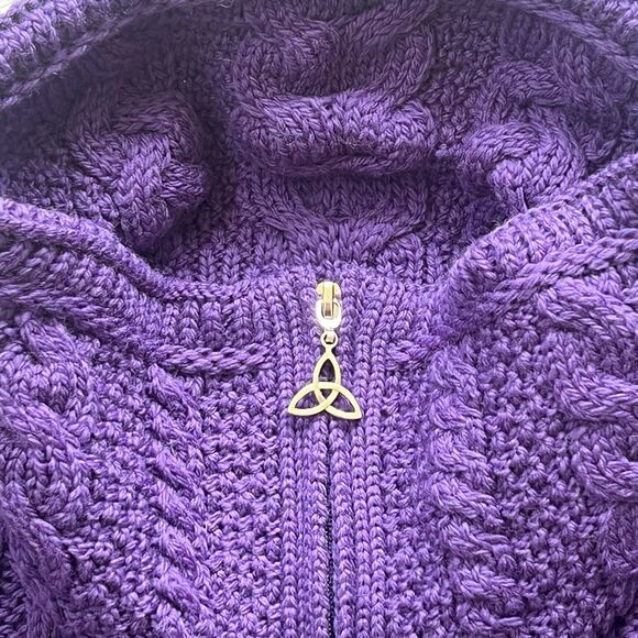 Aran Crafts Women’s Merino Wool Full Zip Sweater Jacket Cardigan Purple Large - Picture 3 of 7